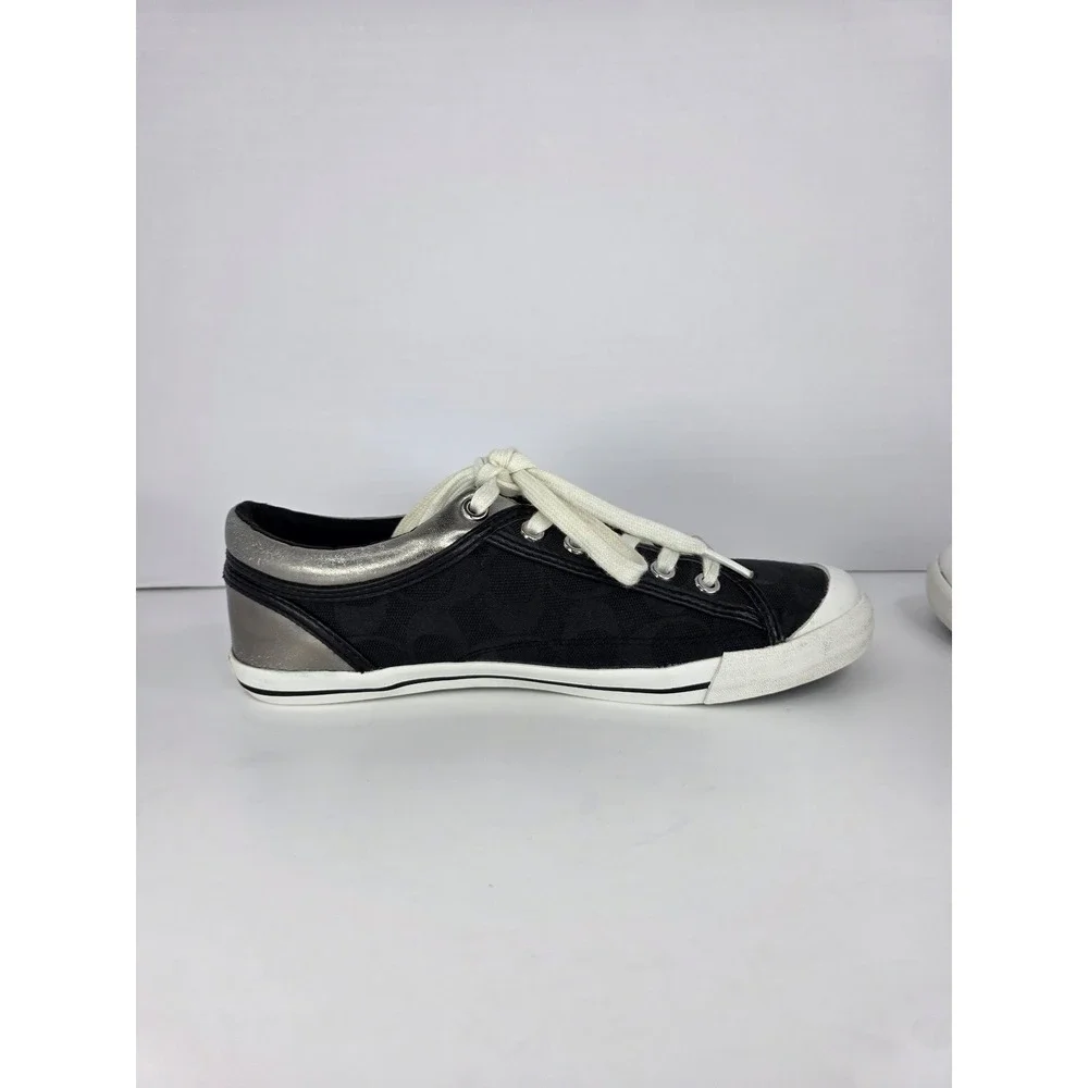 Coach Francesca Sneakers Womens 8B Black Canvas Signature C Silver Trim Classic